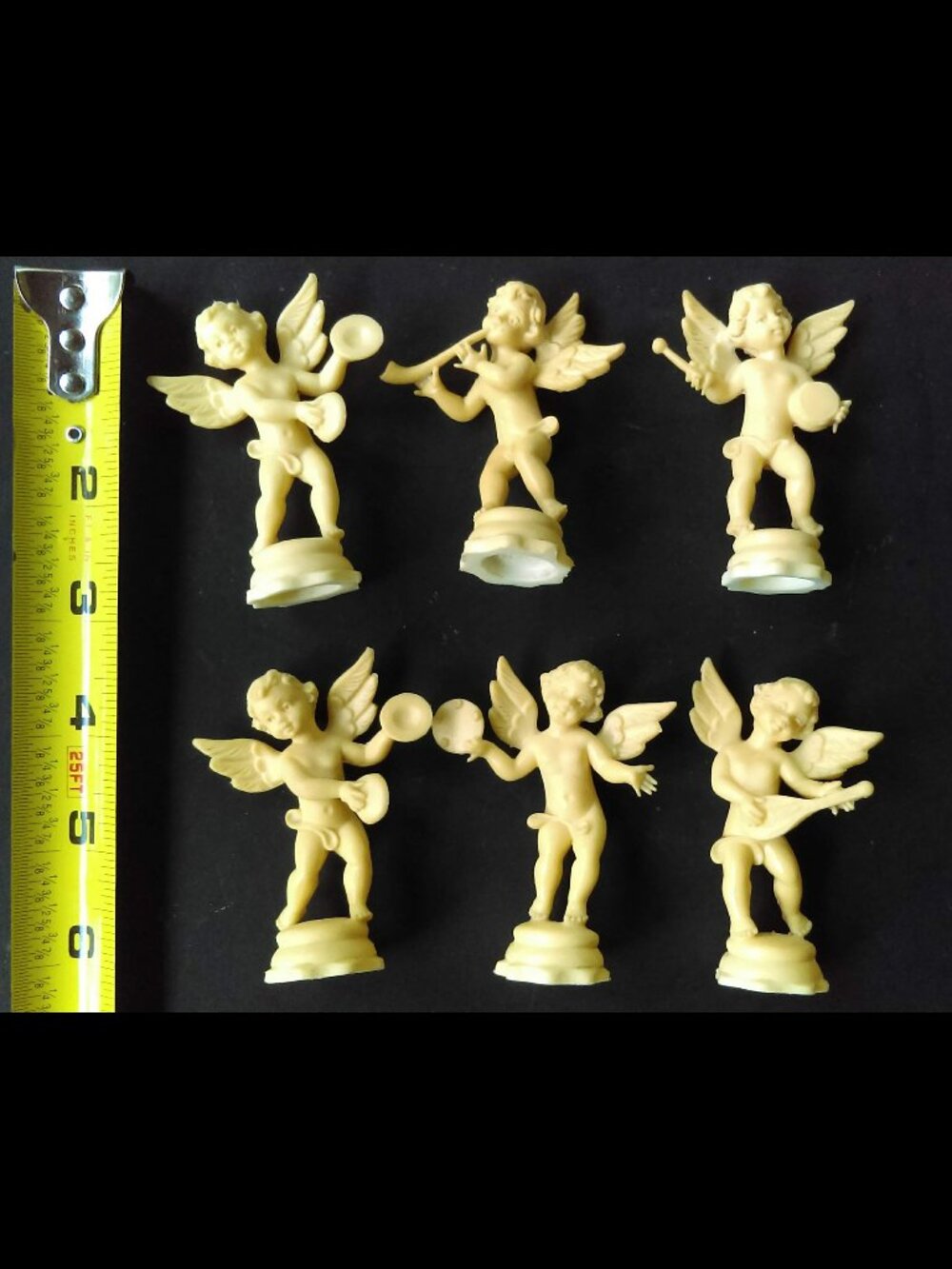 Vintage Musical Cherub/Angel Figurines Set of 6 Hard Plastic Beige Made in Italy